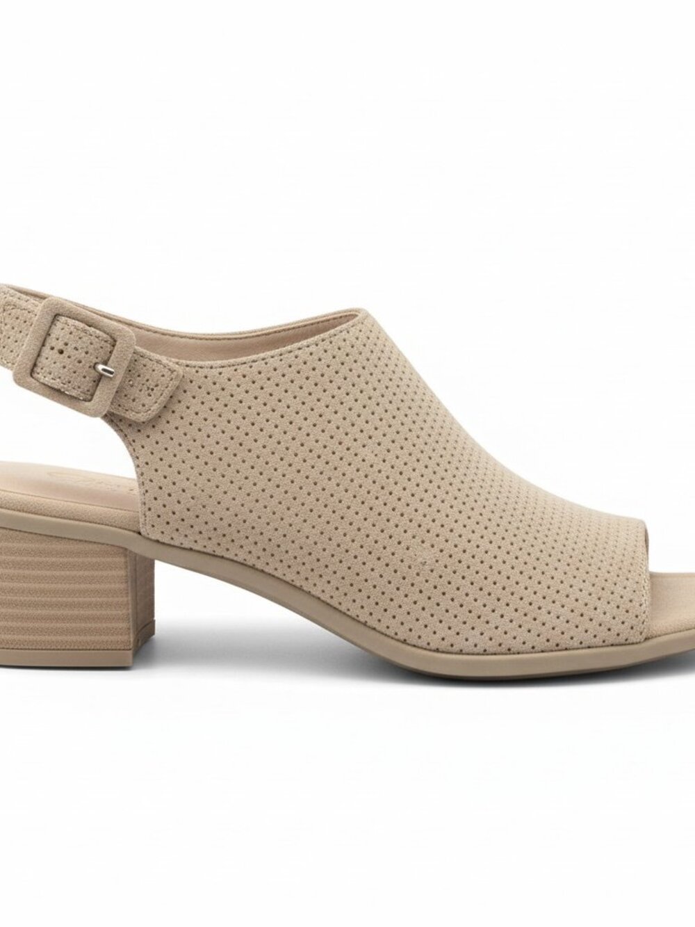 Ecco Perforated Suede Peep Toe Slingback Block Heel Sandals - Size 42
